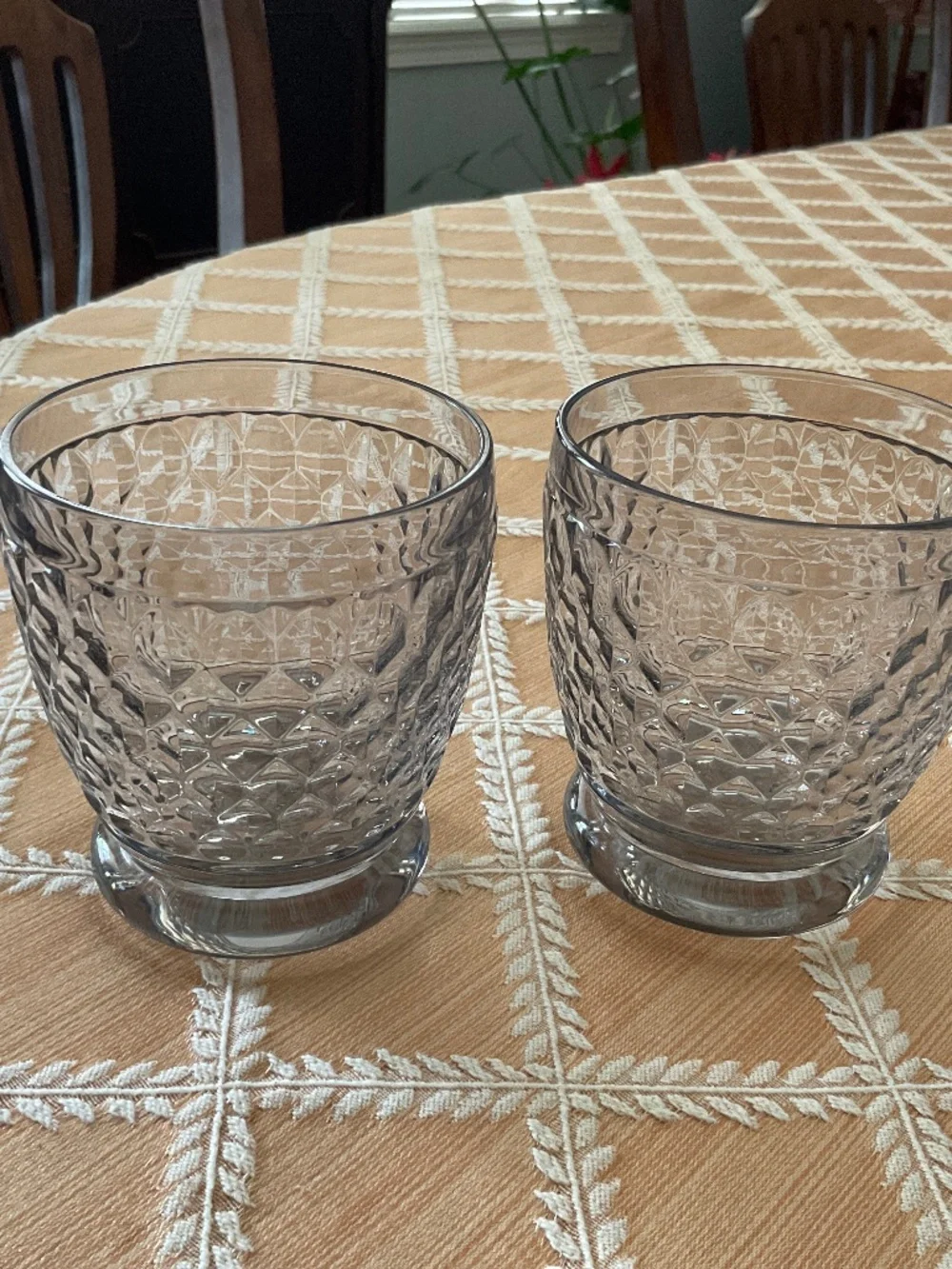 Villeroy & Boch smoke colored crystal double old fashion glasses.  set of two.